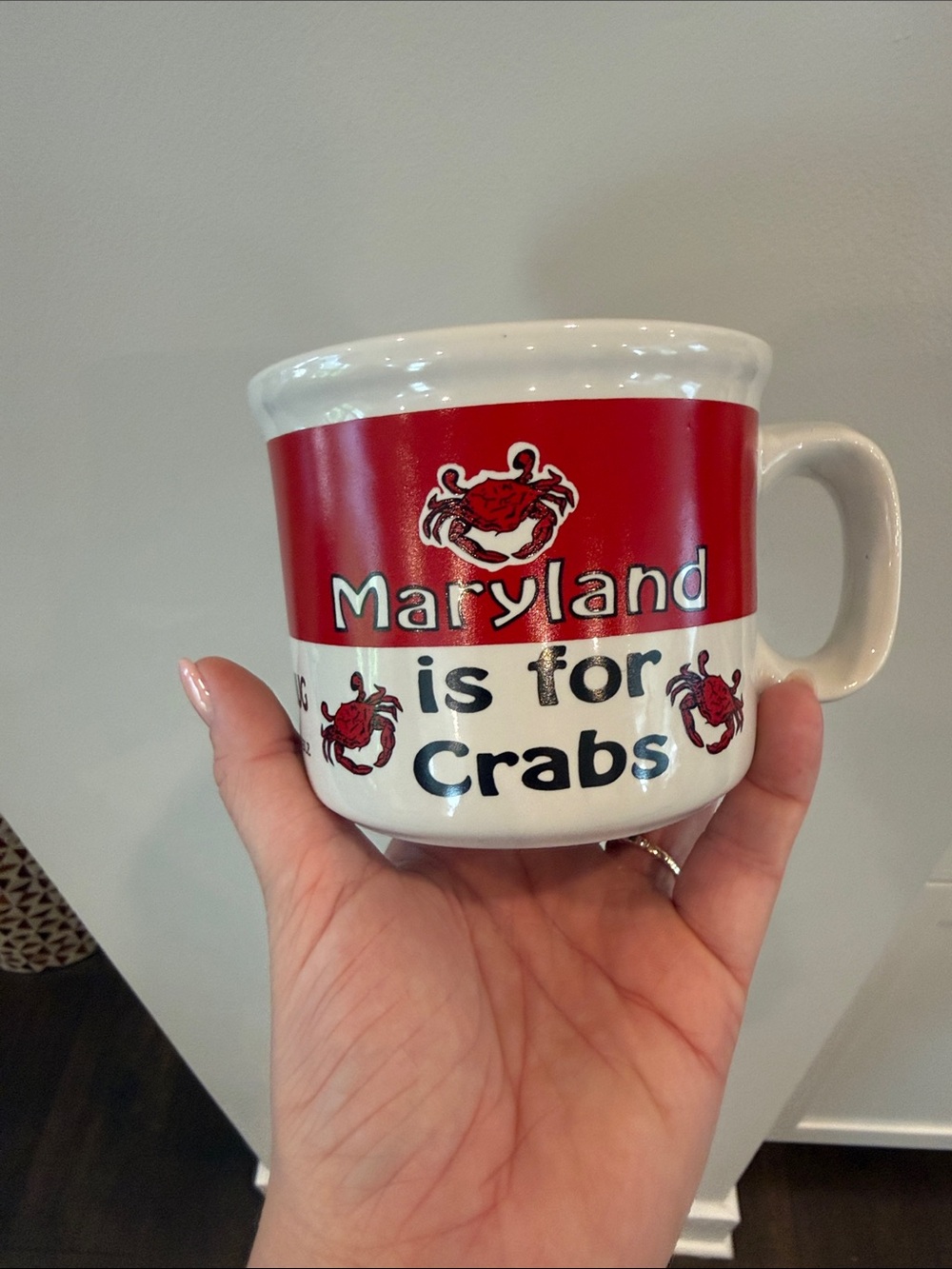 Maryland Is For Crabs Ceramic Mug - Red and White - Vintage Maryland Crab Mug